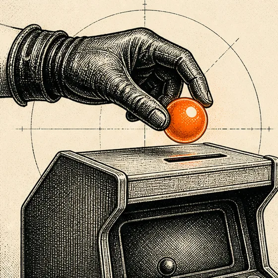 A hand dropping an orange ball into the coin slot